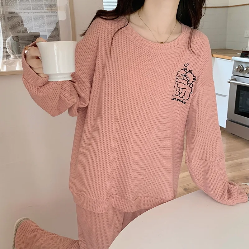 2023 Pajamas Ladies Spring Autumn Long Sleeve Polyester Cotton Women's Spring Large Size Casual Spring Homewear Set