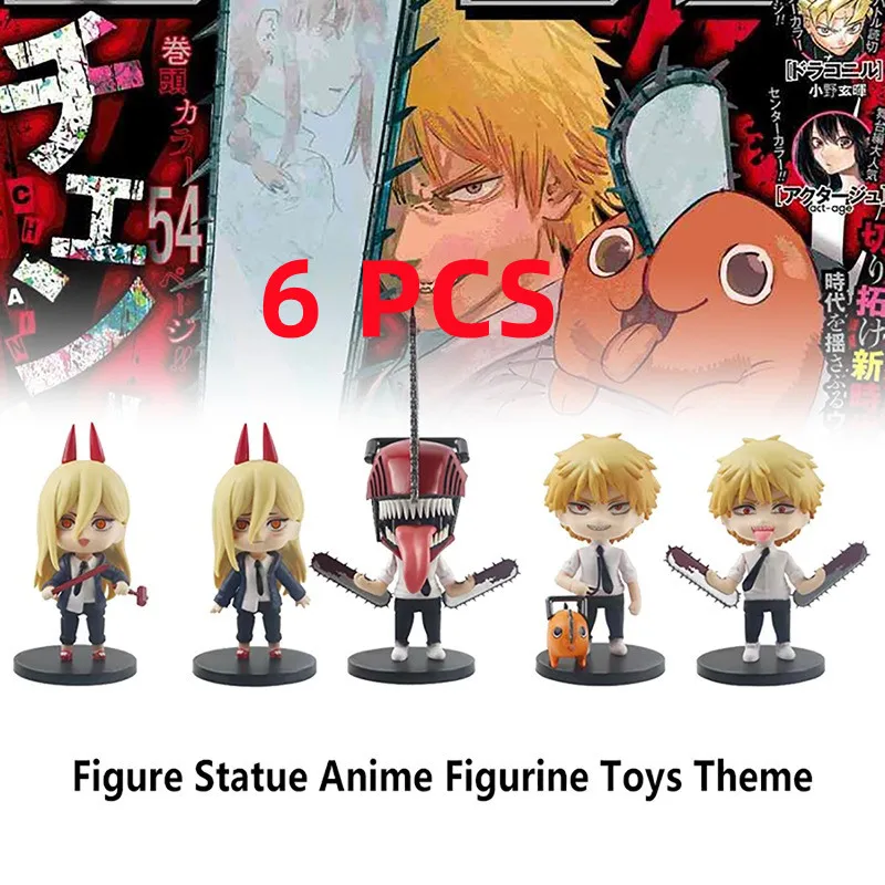 

6 PCS/SET Anime Chainsaw Man Figure Pochita Power Electric Times Q Version Toys Car Decoration Pvc Model Doll Christmas Gift