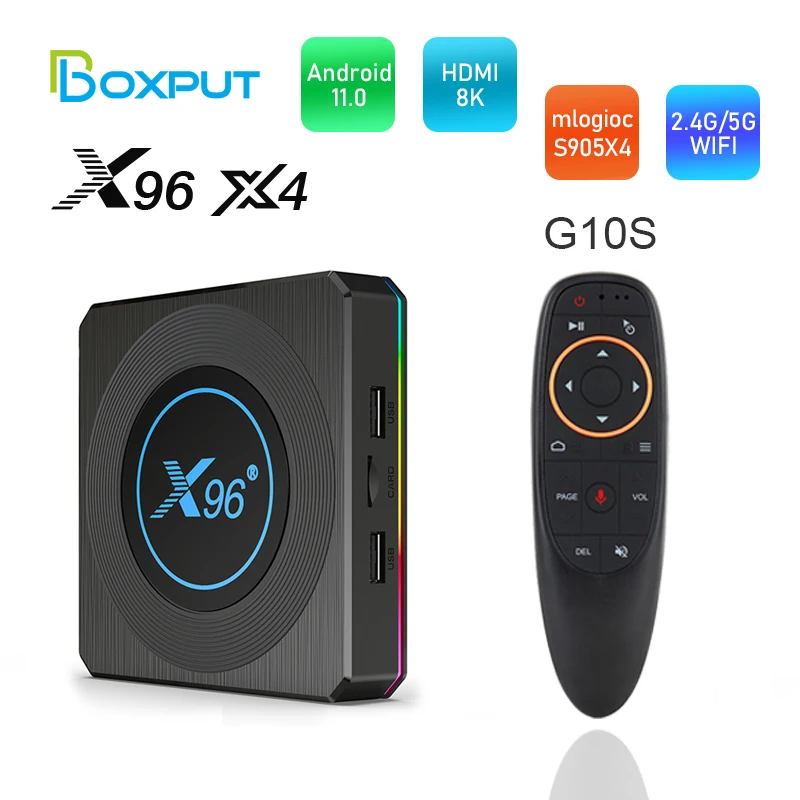 

BOXPUT X96 X4 Smart TV Box Android 11 Amlogic S905X4 RGB Light 4G 64GB AV1 8K Dual WiFi BT4.1 Youtube Media Player 4GB 32GB
