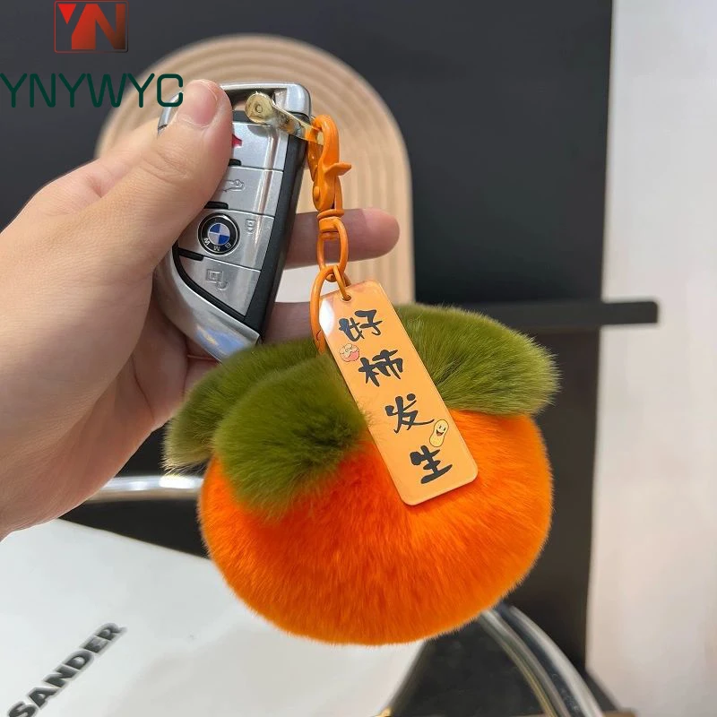 

2023 Real Rabbit Hair Mini Cute Small Persimmon Keychains Women Plush Rex Rabbit Fur Car Key Chain Bag Decoration Pendant Gift