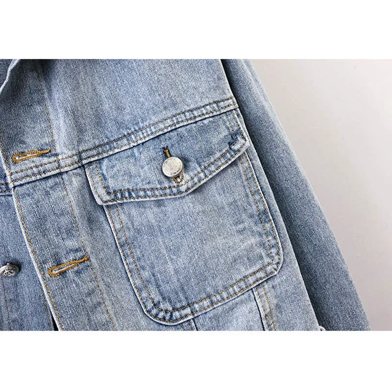 Корейская винтажная синяя джинсовая куртка женская тонкая короткая ковбойская