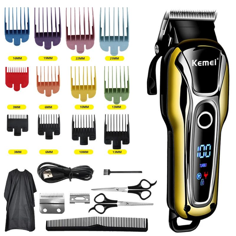 

Kemei Hair Clipper Rechargeable Electric Hair Trimmer Professional Men's Hair Cutting Machine Cordless Beard Trimmer LED Display