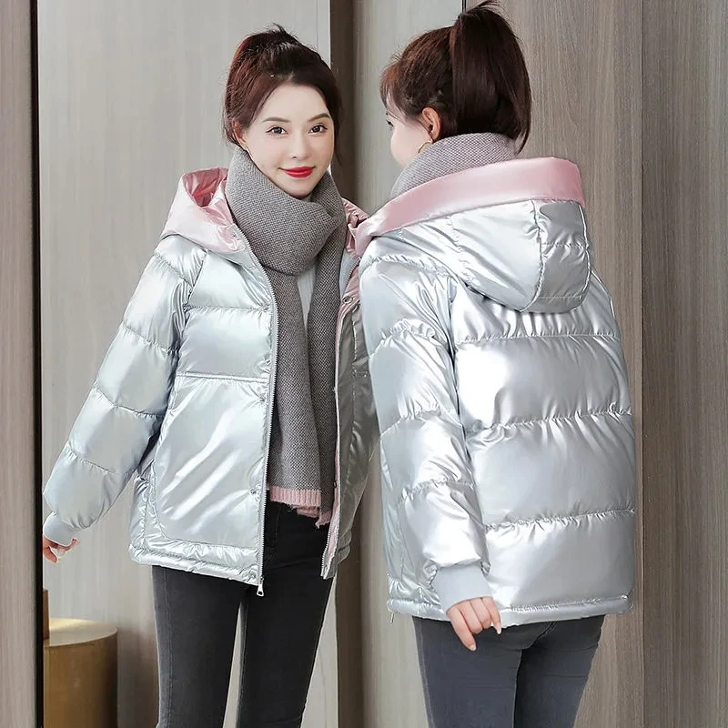 2022 Autumn Winter Down Cotton Jacket Womens Korean Fashion Loose All-match Padded Jacket Women Large Size Hooded Short Parkas