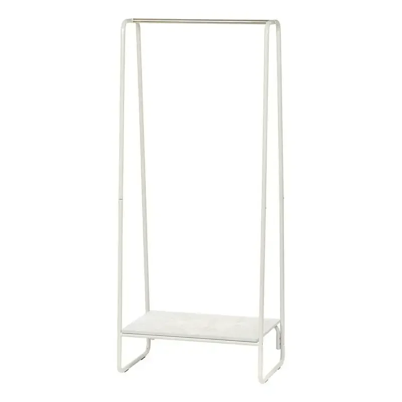 

, Metal Clothing Rack with Wood Shelf, White Marble