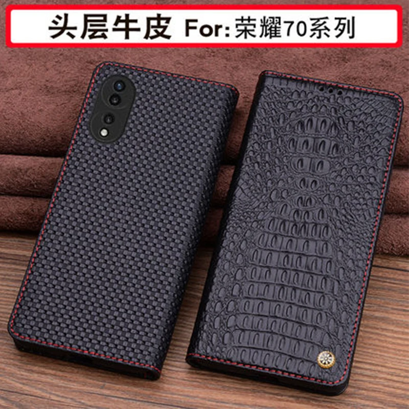 

Luxury Crocodile Phone Case for Honor 70 Fashion Genuine Leather Cover Bag for Huawei Honor 70pro cellphone funda skin shell