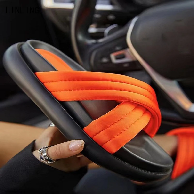 

Open Toe Slippers Women Slip On Slides Flats Heels Mule Shoes Cross Slides Outdoor Dress 2022 Summer Sandalias