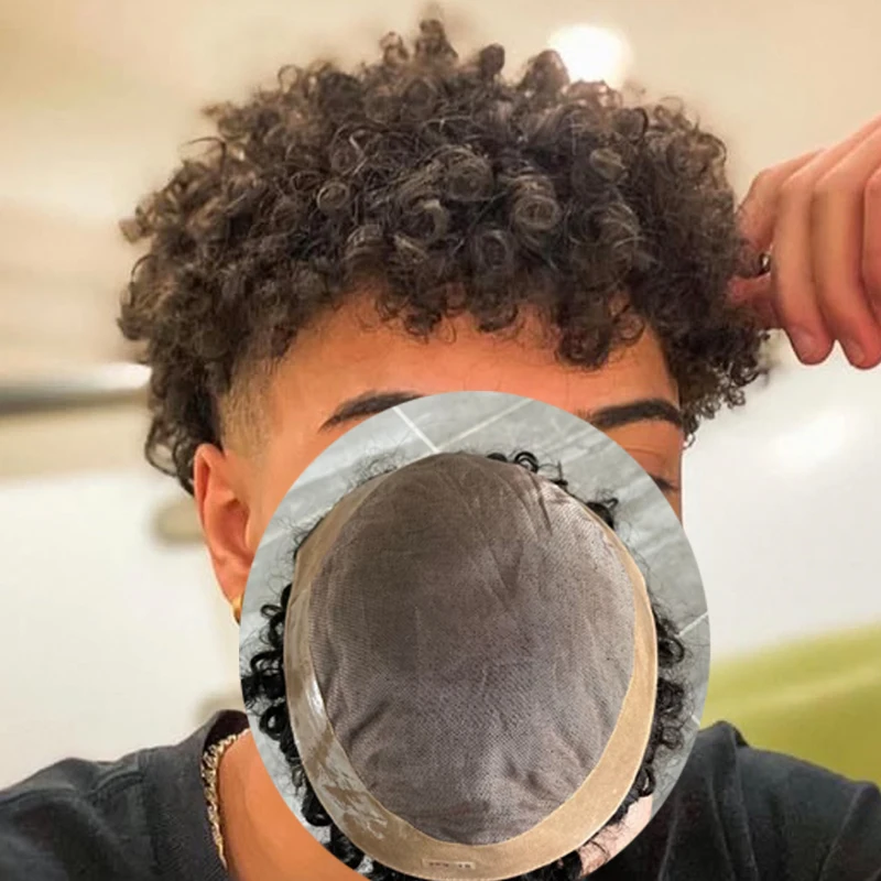 20mm Curly Men Toupee Super Durable Mono Breathable Male Hair Prosthesis Blonde Black 100% Human Natural Hairline System