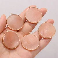 pink aventurine round pendant natural stone handmade craftdiy necklace earring jewelry accessorie charm gift making party30x35mm