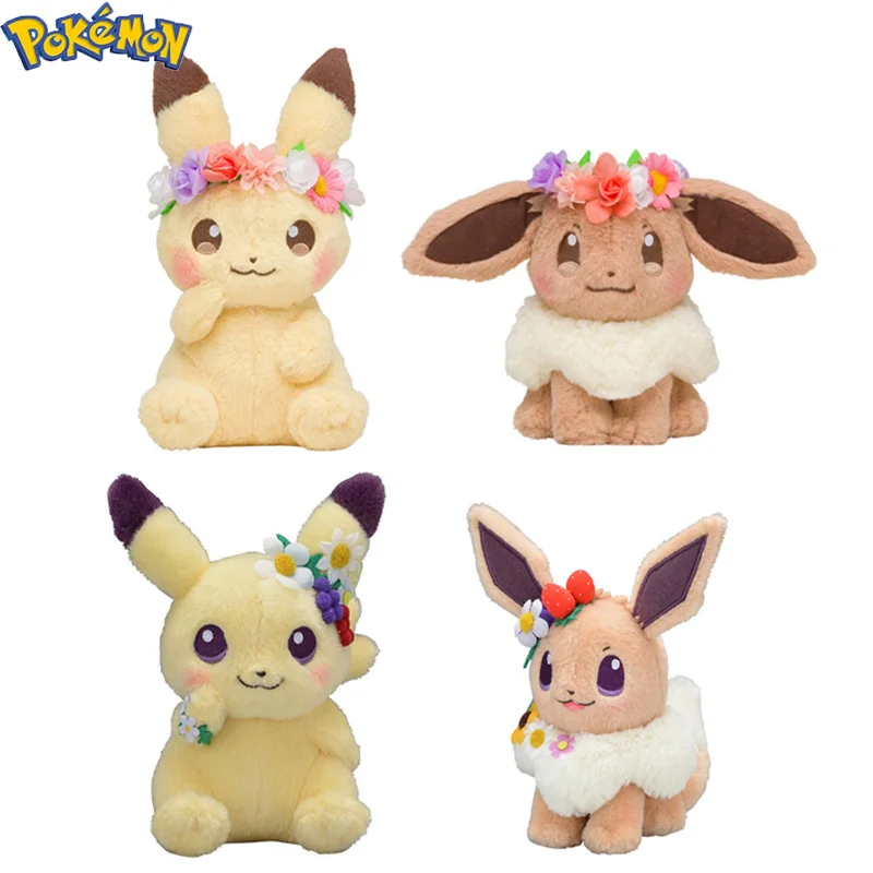 

18cm Pokemon Spring Festival Easter Wreath Pikachu Eevee Stuffed Plush Doll Cartoon Anime Pocket Monster Toy Gift For Children