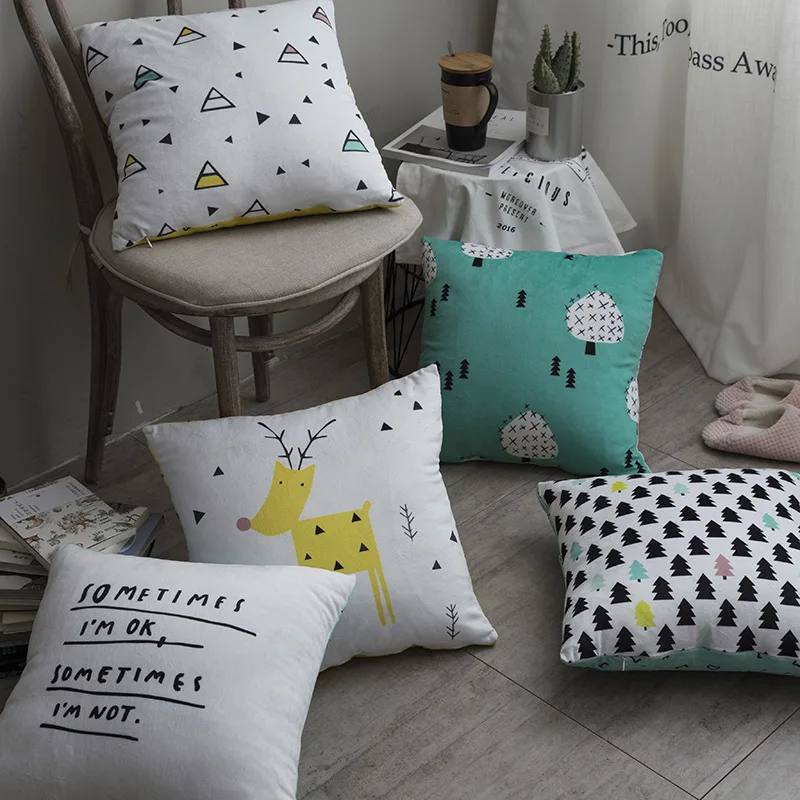 

Nordic Style Velvet Letter Geometric Double Sided Print Cushion Cover 45x45cm for Sofa Bedroom Home Decoration Pillow Case