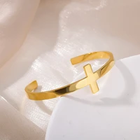 stainless steel cross bangles for women men charm gold black color cross couple opening bangle party birthday jewelry gift 2022