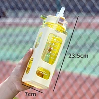 portable pc straw cup double layer anti drop water cup girl water cup with cartoon stickers outdoor sports drink straw bottle