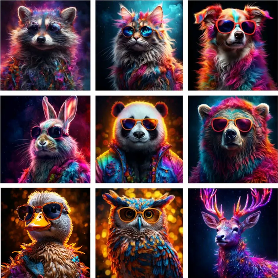 Алмазная картина животное кошка собака панда в очках