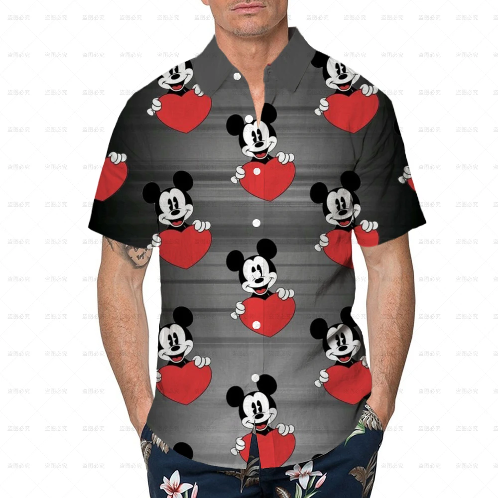 

Summer parent-child wear anime Disney Mickey print men's shirt seaside travel party shopping street wear beach Hawaiian shirt