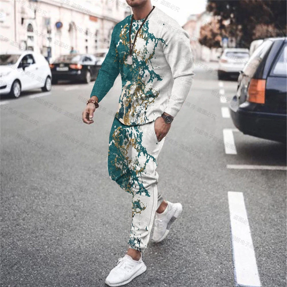 

Summer Sport Swear Long-Sleeved Clothing Breathable Trousers Sports Shirt Men's Oversized Clothes 3D Sports Suit 2-Piece Set