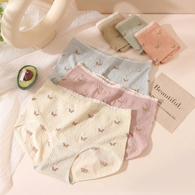 

Дамское нижнее белье с бабочками, женские хлопковые эластичные женские трусики со средней талией, нижнее белье