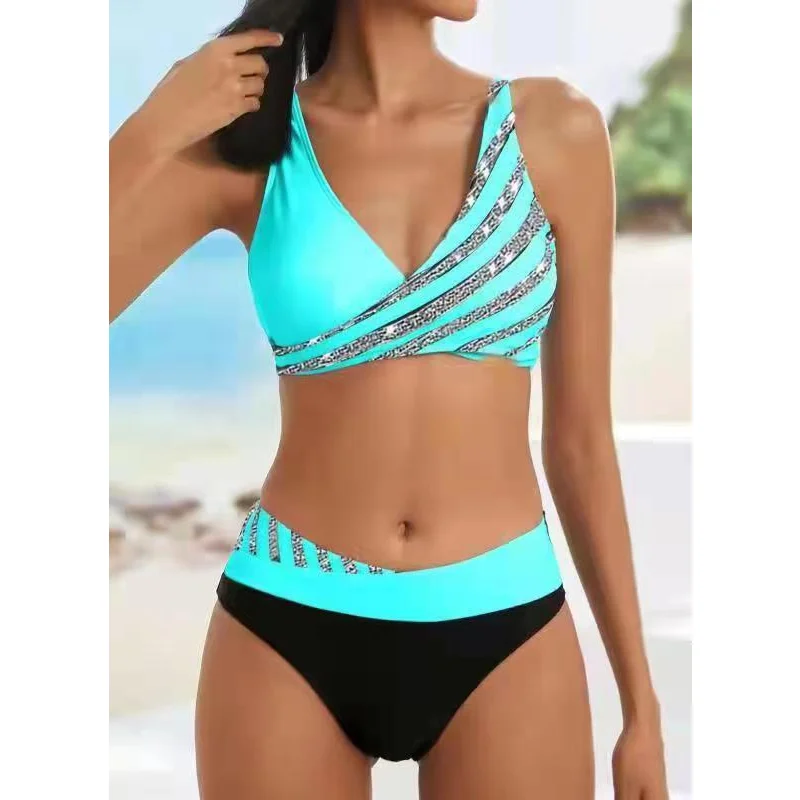 

2023 Sexy Triangle Bikini Two Piece High Waist Swimsuit Deep V Push Up Women Biquini Diamond Bathing Suit Female Beachwear Girl