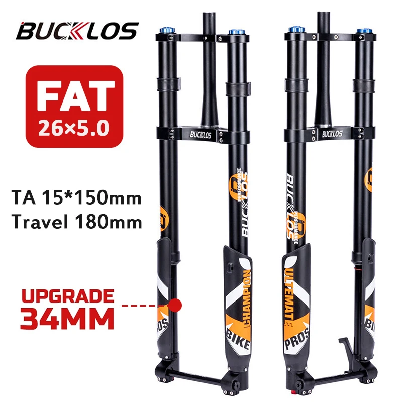 

BUCKLOS Double Shoulder Bike Fat Fork 20 26inch DH Suspension Air Fork 20x5.0in Tire E-Bike Snow Beach Fat Forks 1-1/8" Rebound