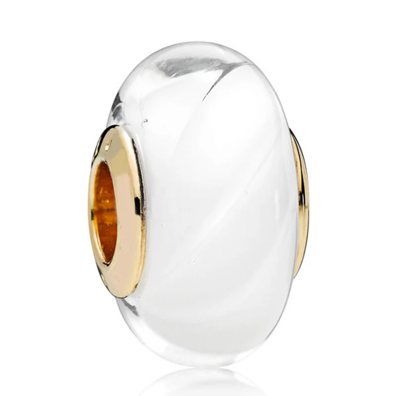 Новый серебряный подвесной чарм из 925-й пробы, матовый сине-розово-белый волнистый блестящий оттенки стеклянного бусинки Мурано для браслета Pandora Diy ювелирные изделия.