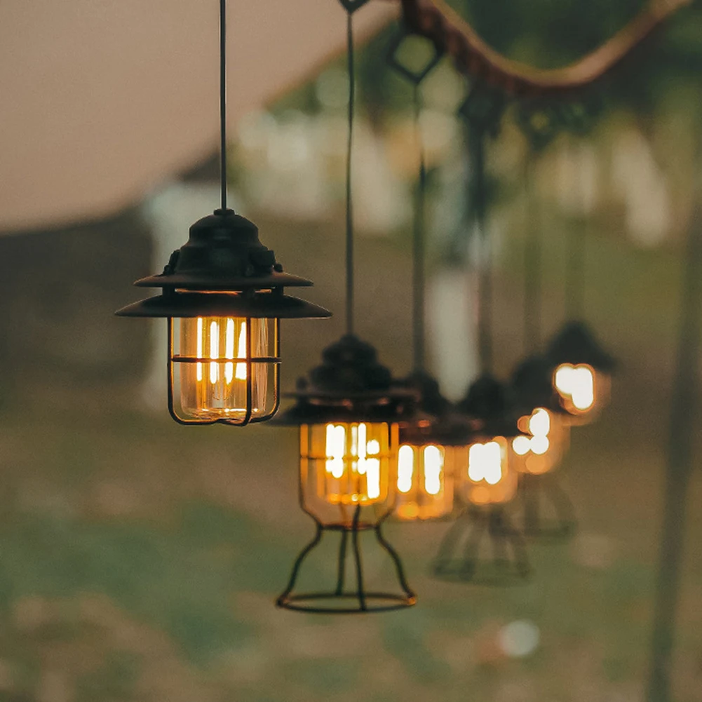 

Retro LED Camping Lamp Iron Outdoor Hanging Lantern Rechargeable Lamp for Cafe Bar Retro Camping Pine Cone Light