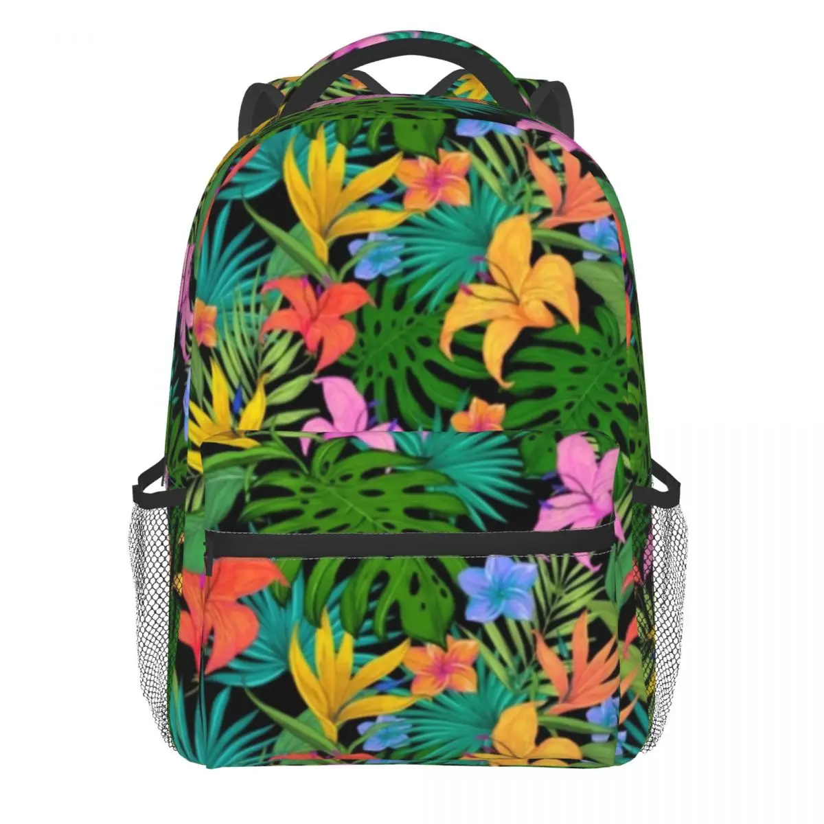 

Colorful Bright Flowers Backpack Palm Leaves Print Aesthetic Backpacks Women Men University High School Bags Custom Rucksack