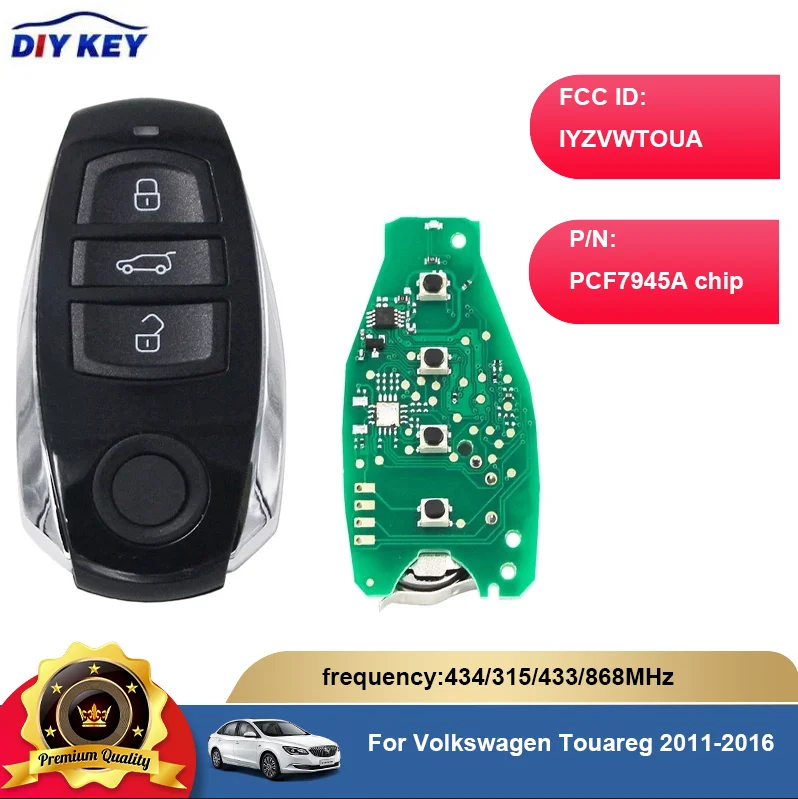 

DIYKEY OEM For Volkswagen Touareg 2011-2016 Smart Remote Key Fob 434/315/433/868MHz PCF7945A Chip IYZVWTOUA