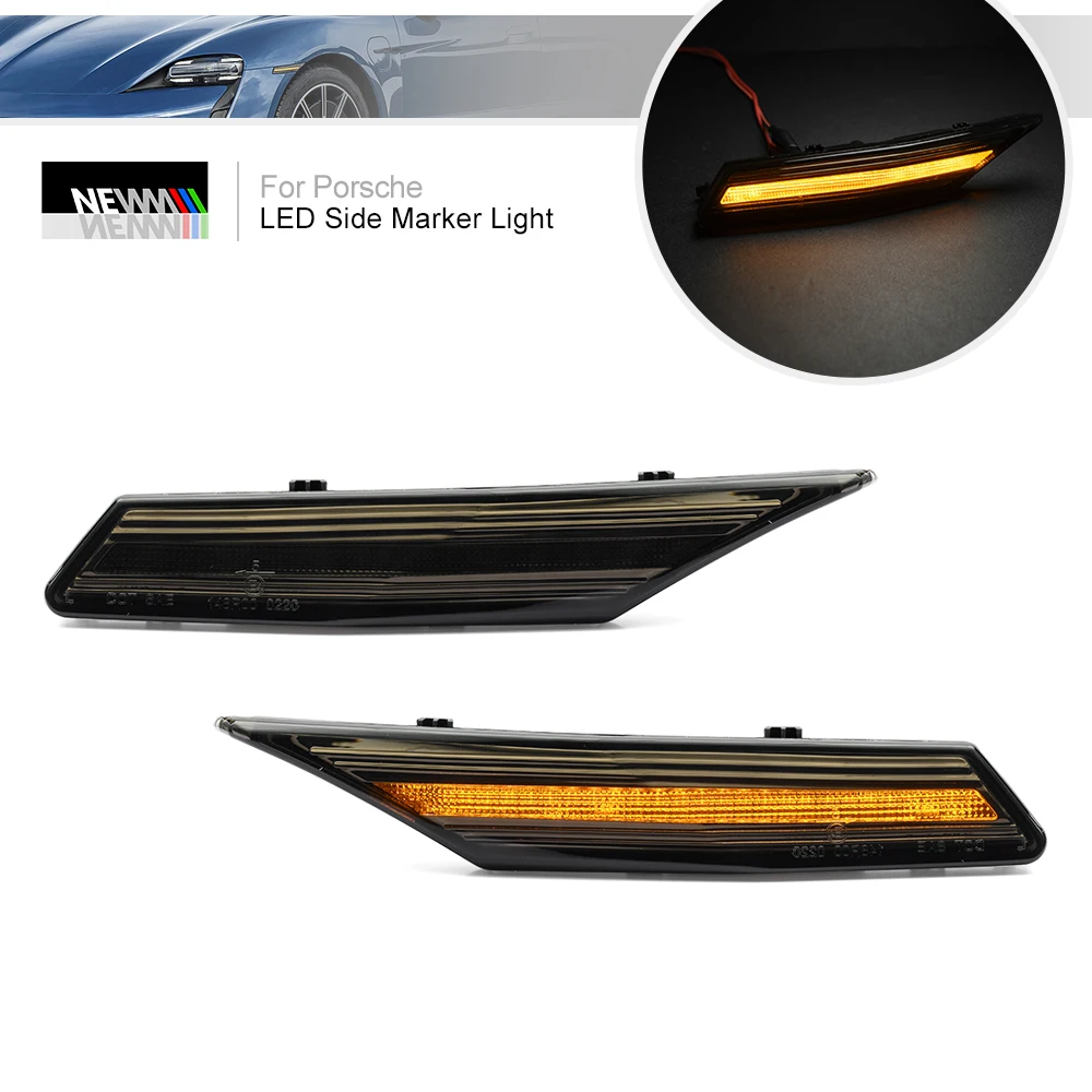 

2PCs Euro Smoked Amber Led Side Marker Blinkers Indicator For Porsche Taycan 4S 4 GTS Turbo S Fender Mounted Sidemarkers
