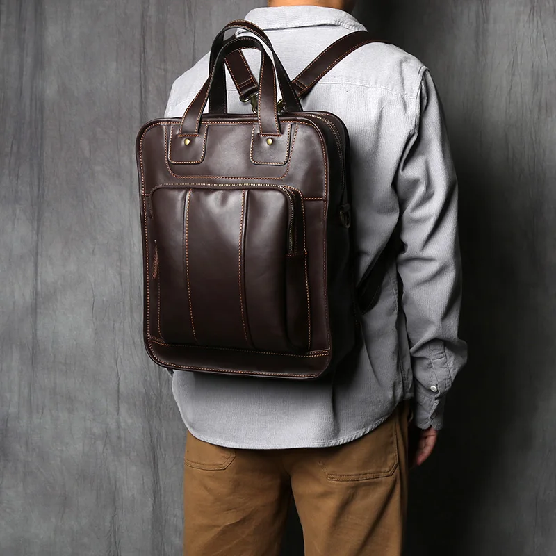 Retro Leather Men Briefcase Natural Cowhide Vertical Handbag Casual Business Bag Men Designer Suitable 15-inch Laptop Briefcase