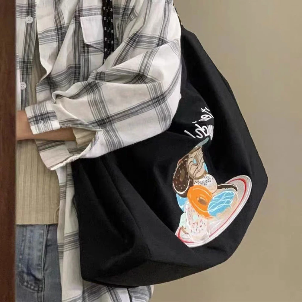 

Многоразовая Холщовая Сумка для покупок с японской вышивкой, Экологически чистая женская сумка на шнурке через плечо, вместительная Женска...