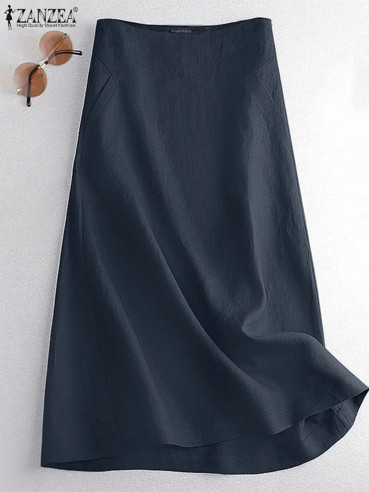 ZANZEA женские повседневные хлопковые юбки-миди элегантные однотонные
