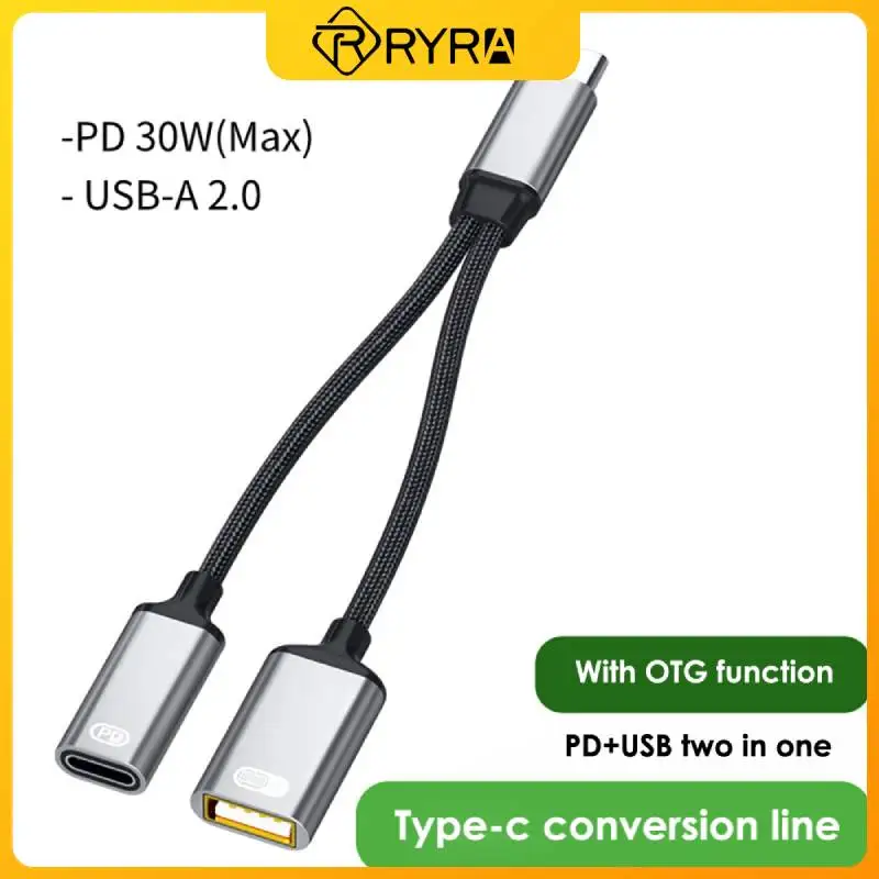 

USB C OTG кабель RYRA, адаптер для телефона 2 в 1, Тип C на USB A, адаптер с PD зарядным портом для Samsung Huawei Xiaomi, телефона, ноутбука