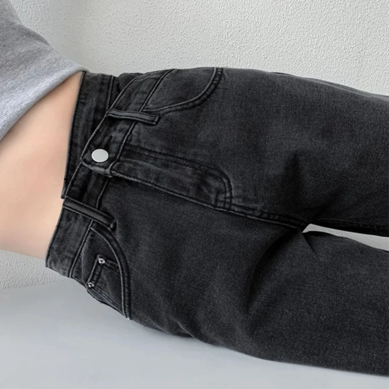 

BANSY TIME High-waisted Jeans Cross Waist Wide Legs Loose High Waist Straight Denim Pants Leisure Show Thin Solid Color Trousers