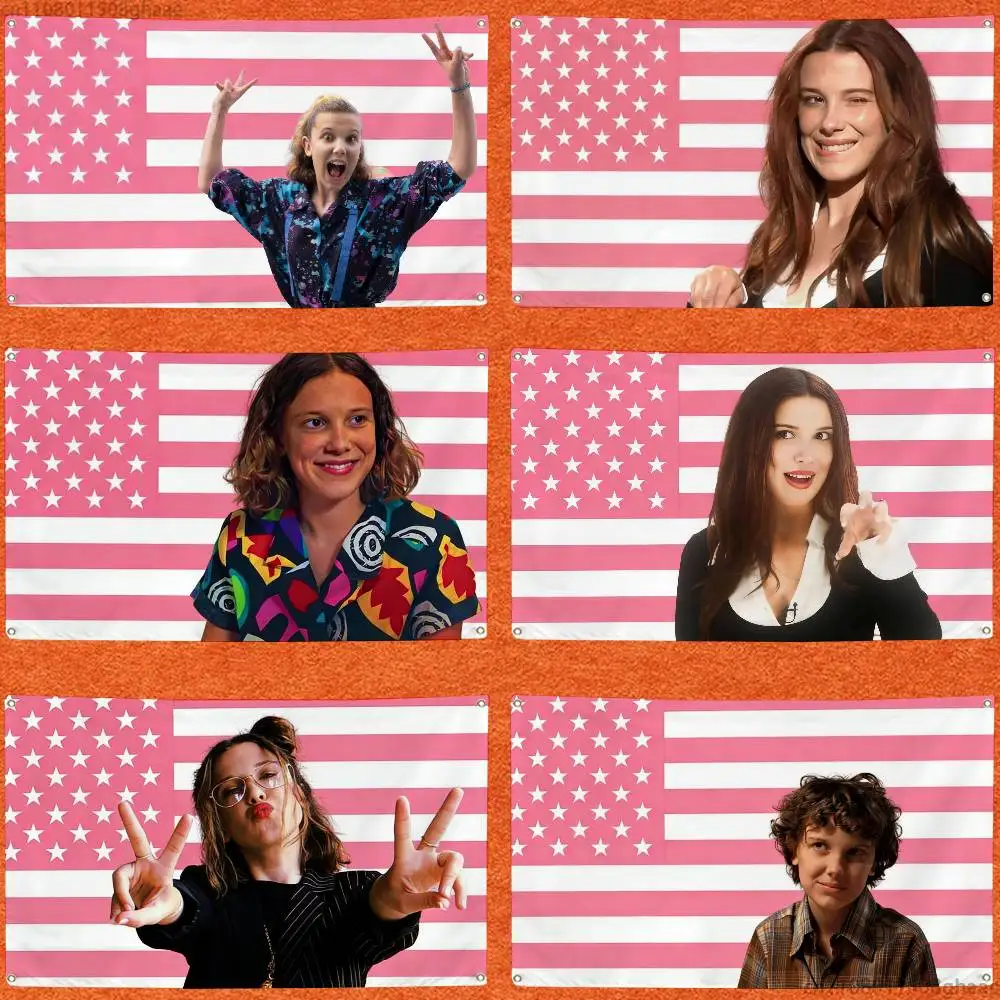 Фото Настенный баннер Millie Brown Stranger Flag для общежития, декоративный гобелен для создания атмосферы на открытом воздухе №1