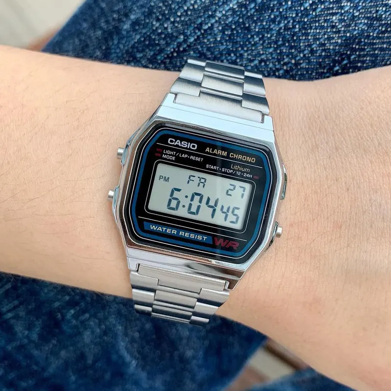 Минималистичные ретро-часы Casio A158WA-1, цифровые наручные часы, водонепроницаемые, многофункциональные, повседневные, для студентов, подарочные часы (art.: 3920dbbd14c0d) - 3920dbbd14c0d