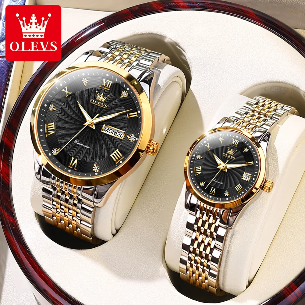 OLEVS 6630 Full-automatic Fashion Couple  Wristwatch Waterproof Automatic Mechanical Stainless Steel Strap Watches for Couple