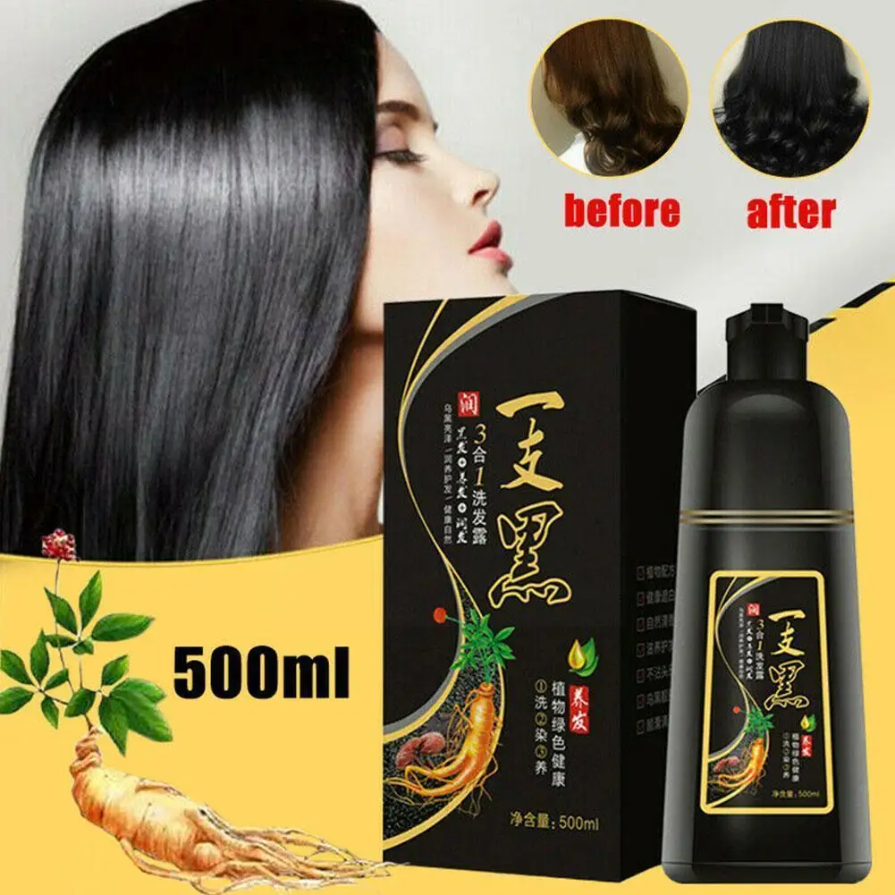 

Sdotter 500ML Black Hair Color Dye Shampoo Organic Natural Fast Hair Dye Only 15-25 Minutes Plant Essence For Cover Gray White H