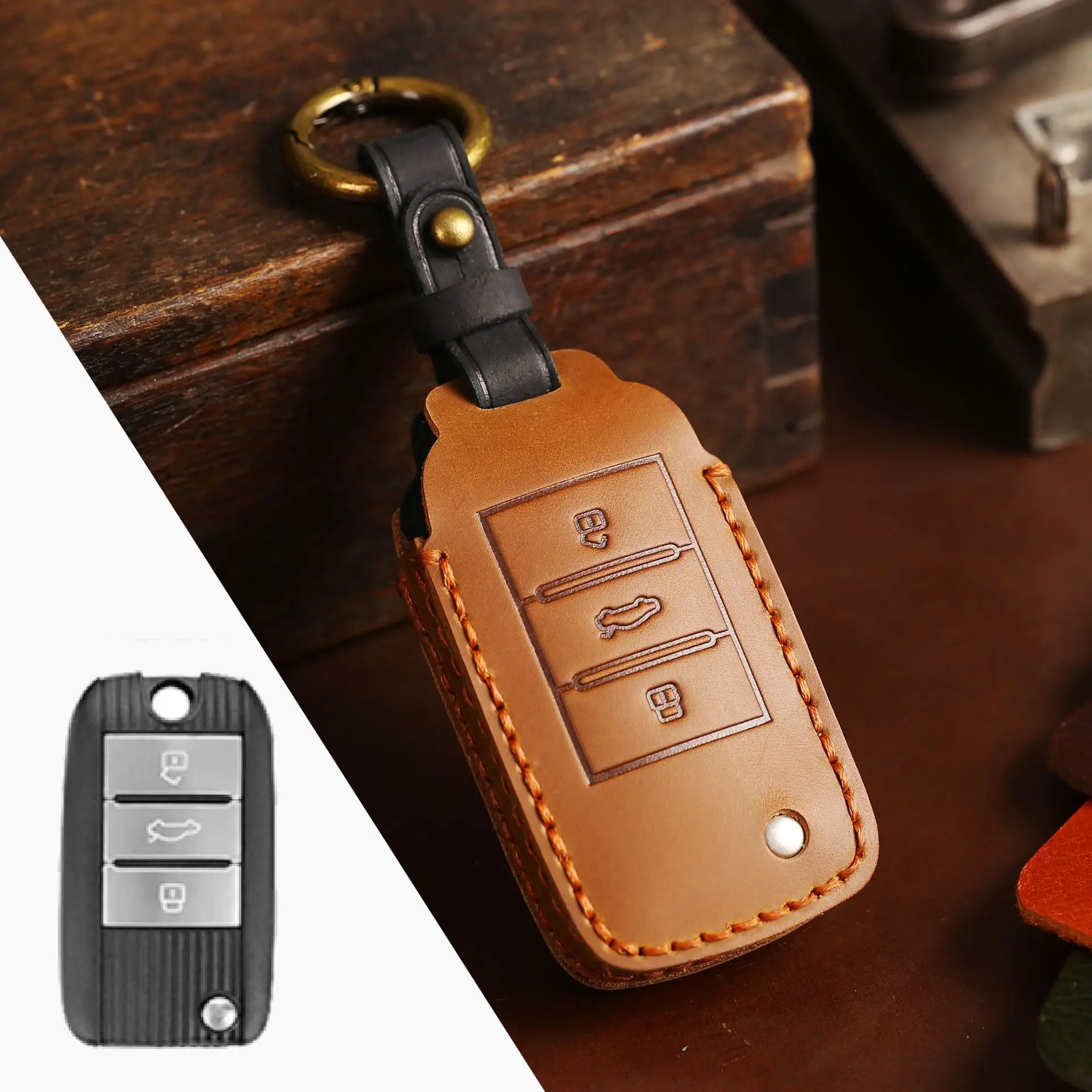 

Crazy Horse Leather Car Key Case Cover Fob Shell for Roewe RX5 MG3 MG5 MG6 MG7 MG ZS GT GS 350 360 750 Keychain
