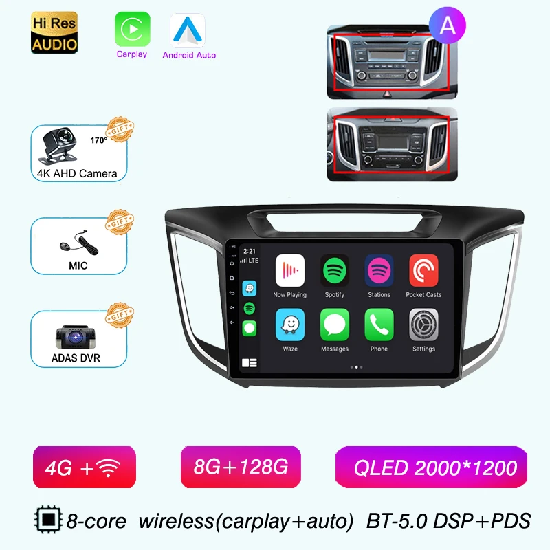 

2Din 4G Android 15 Carplay авто стерео радио для Hyundai Creta ix25 2015-2019 мультимедийный видеоплеер навигационный головное устройство