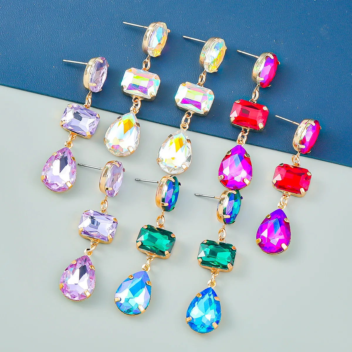 

Fashion Fuchsia Purple Wedding Dangle Earrings For Women Bridal Shiny Rhinestone Pendant Earring Girl Party Jewelry Gifts