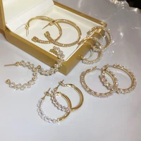 2022 handmade twisted transparent crystal hoop earrings for women fashion gold jewelry metal big c earings brincos wholesale
