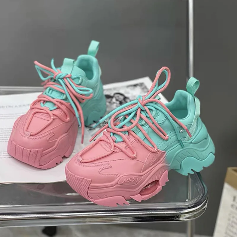 Женские массивные кроссовки Вулканизированная подошва натуральная кожа