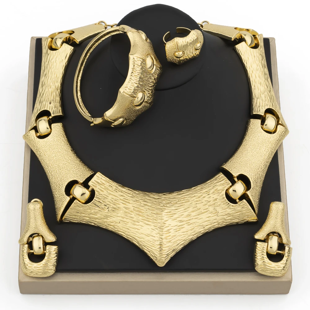 

YM Dubai Gold Plated Jewelry Sets for Women Copper Earrings Necklace Bracelect Rings Femme Wedding Luxury Jewellery