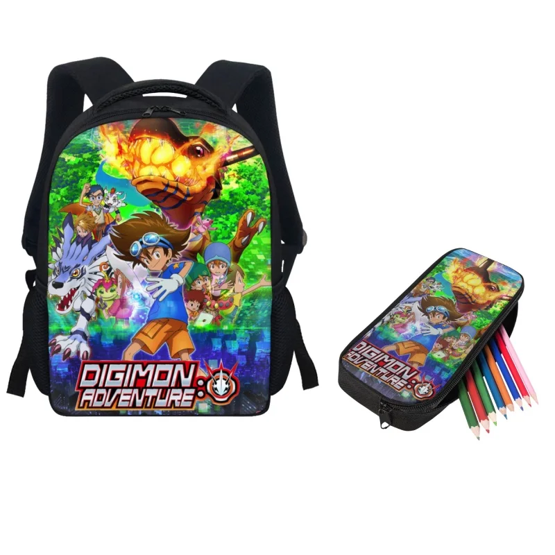 Twoheartsgirl Anime Digimon School Bag for Kids Boys Cartoon Backpack Pencil Bag Set Toddler Children Mini Schoolbags Pencilcase
