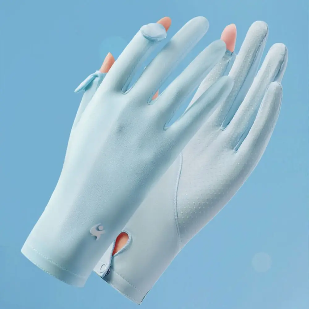 

Женские перчатки для экрана, велосипедные перчатки с закрытыми пальцами для вождения на открытом воздухе, шелковые варежки, солнцезащитные перчатки с двумя пальцами