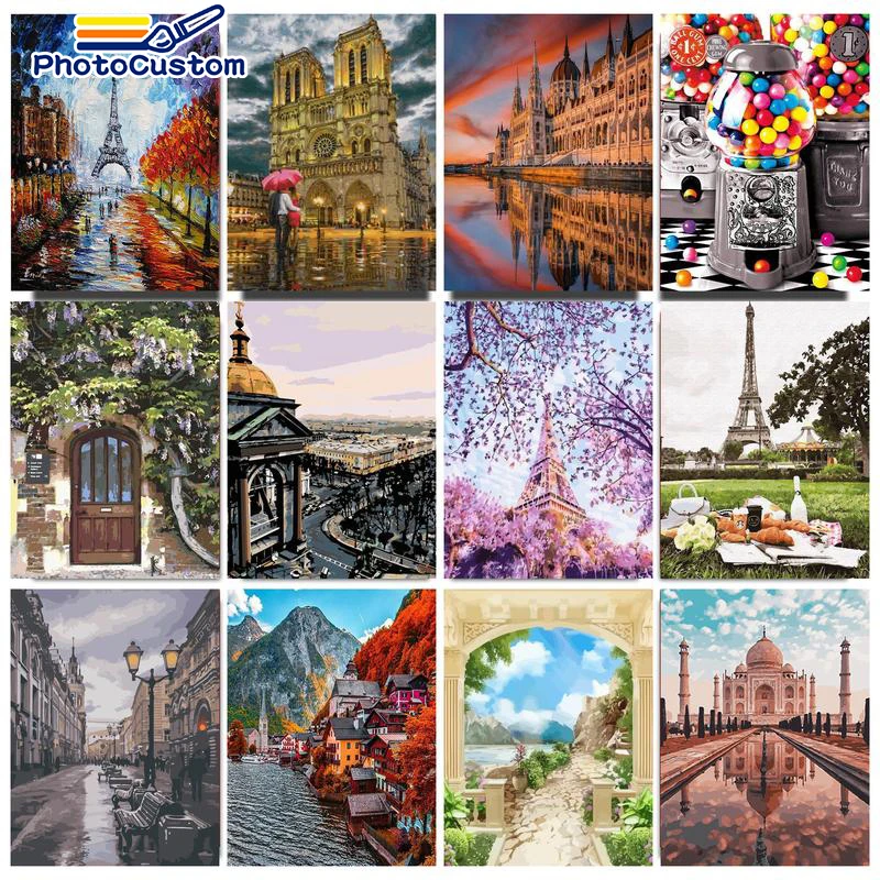 

PhotoCustom Painting By Numbers City Tower For Adults Children DIY HandPainted Oil Painting Landscape Picture Of Coloring Home D
