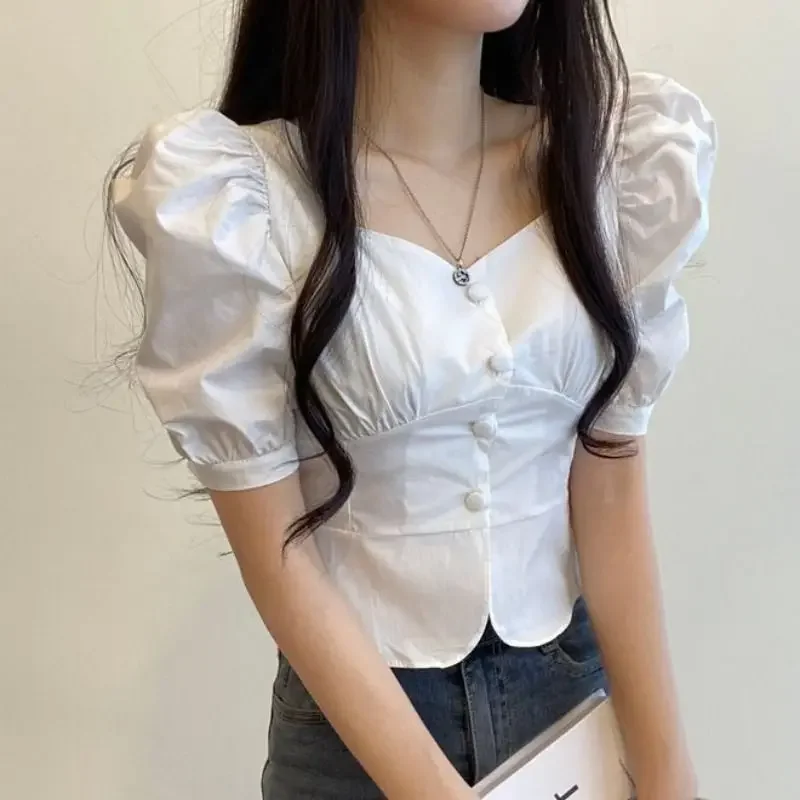 Женские летние рубашки в Корейском стиле шикарные винтажные облегающие Модные