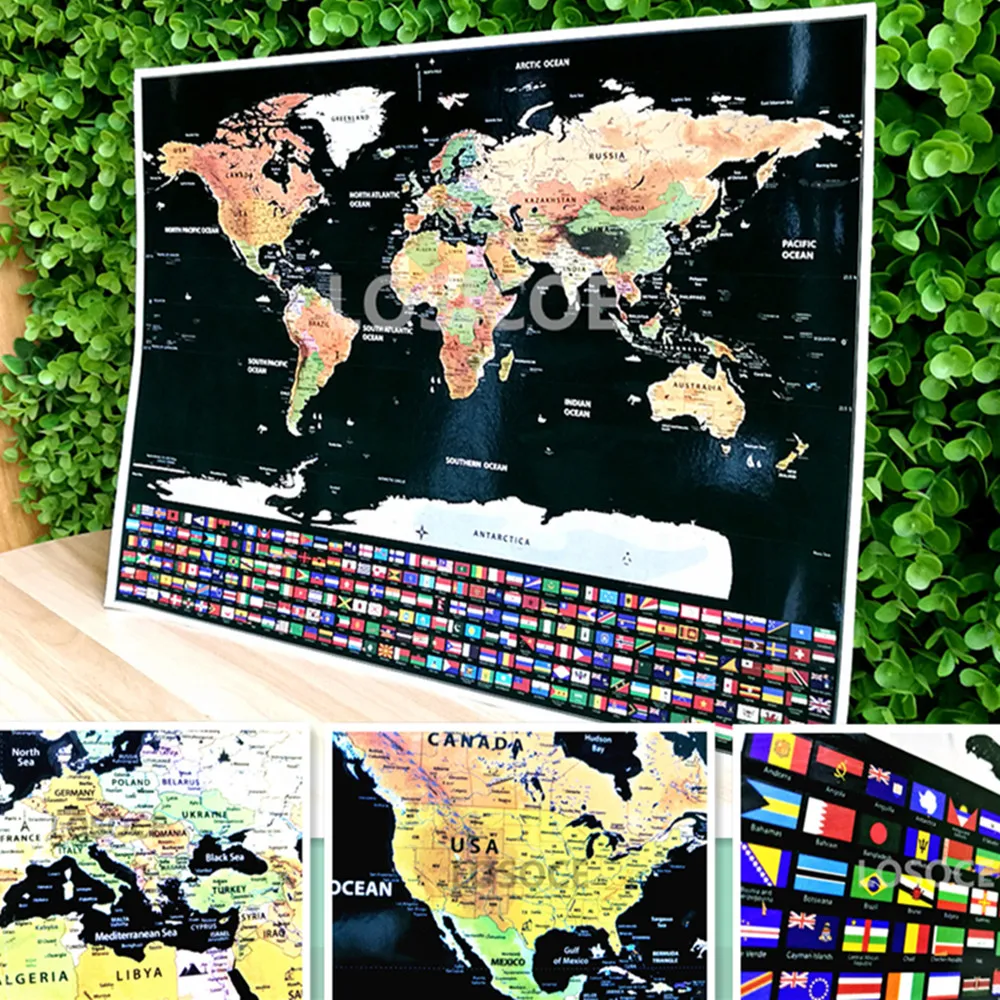 

82x59 cm big size Deluxe Edition Scratch Map With Scratch Off Layer Visual Travel Journal for travel scratch map