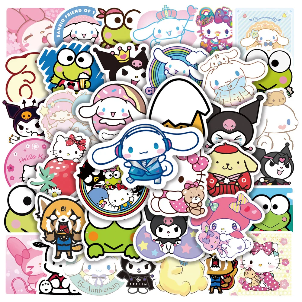 

100pcs Cartoon Charmmy Kitty Cinnamoroll My Melody Kuromi Stickers for Kids DIY Phone Laptop Cute Toy Decals Sticker