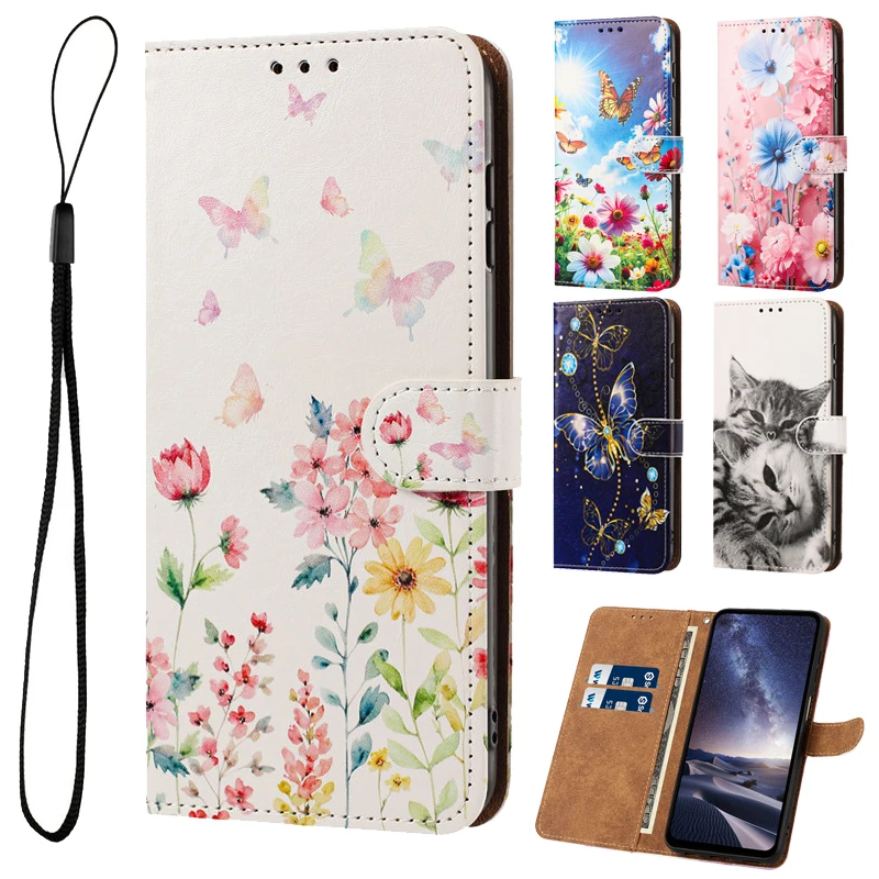 Фото Чехол с рисунком для OPPO Reno 16 16S 16F 15 15F 15C 14 13 F 12F 12 Pro Max 5G 4G, кожаный чехол-книжка с подставкой, милый цветочный дизайн №1