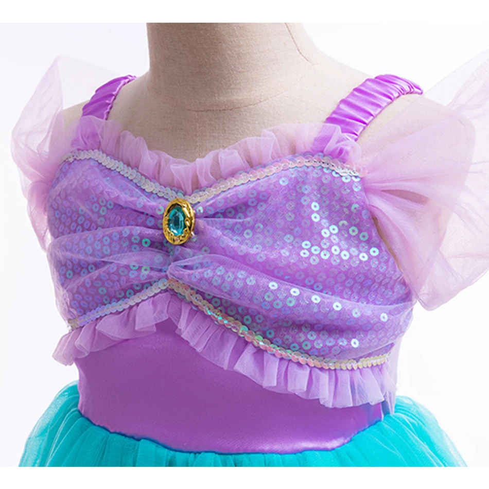Костюм для косплея Ариэль девочек Disney летнее пляжное платье принцессы русалки